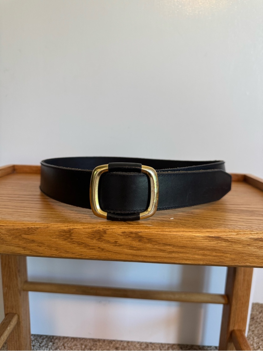 Vintage The Limited Black Leather Belt with Gold Buckle